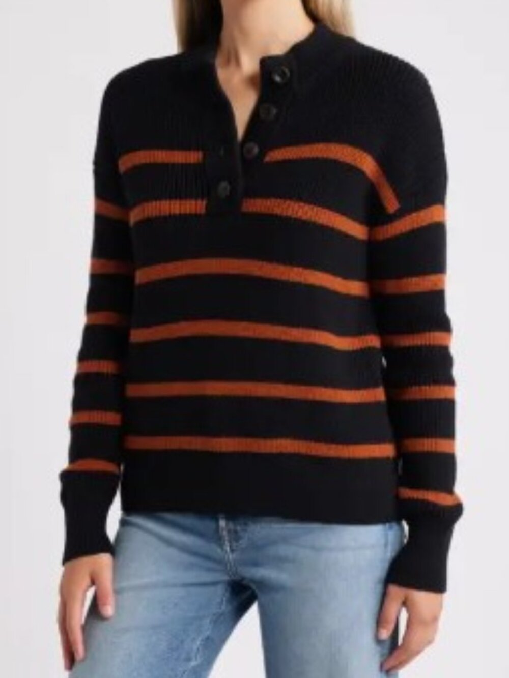 Caslon Half Button Pima Cotton Blend Sweater